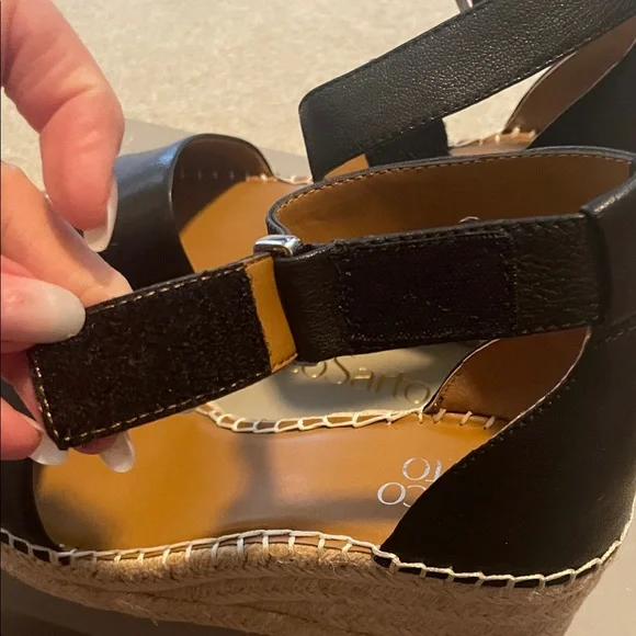Franco Sarto Black Espadrille Wedge Sandals - Picture 7 of 13